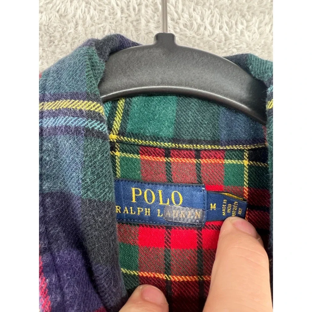 VTG Polo Ralph Lauren Shirt Mens M Patchwork Plaid Flannel Multi Color Button